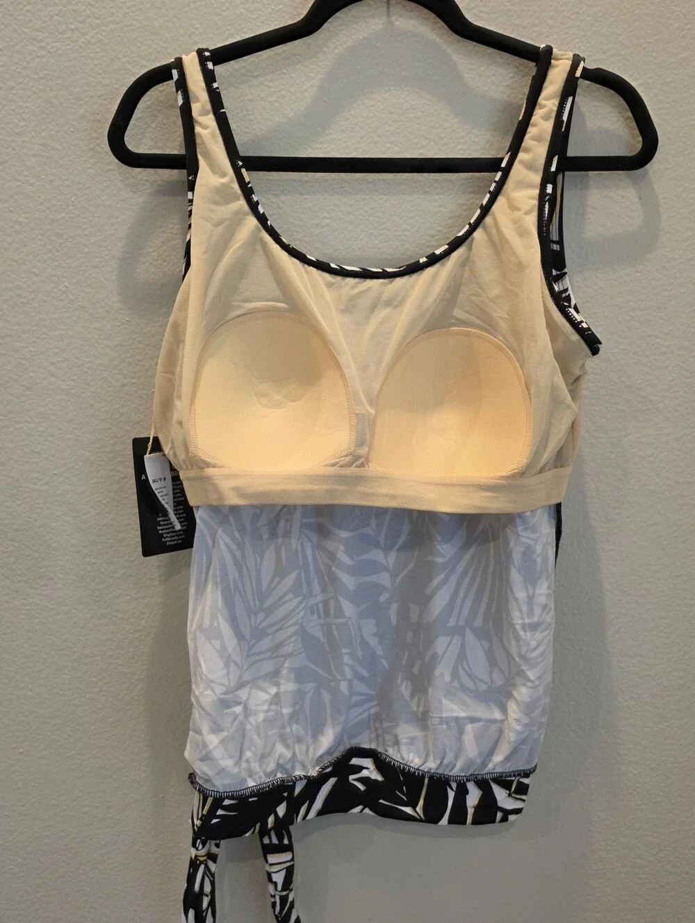 Swimsuits For All Women's Side Tie Blouson Tankini Top Black White Palm 16 NWT